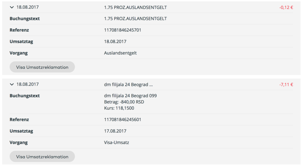 Plaćanje crnom ComDirect karticom u inostranstvu nije besplatno. Izvor: Snimak ekrana