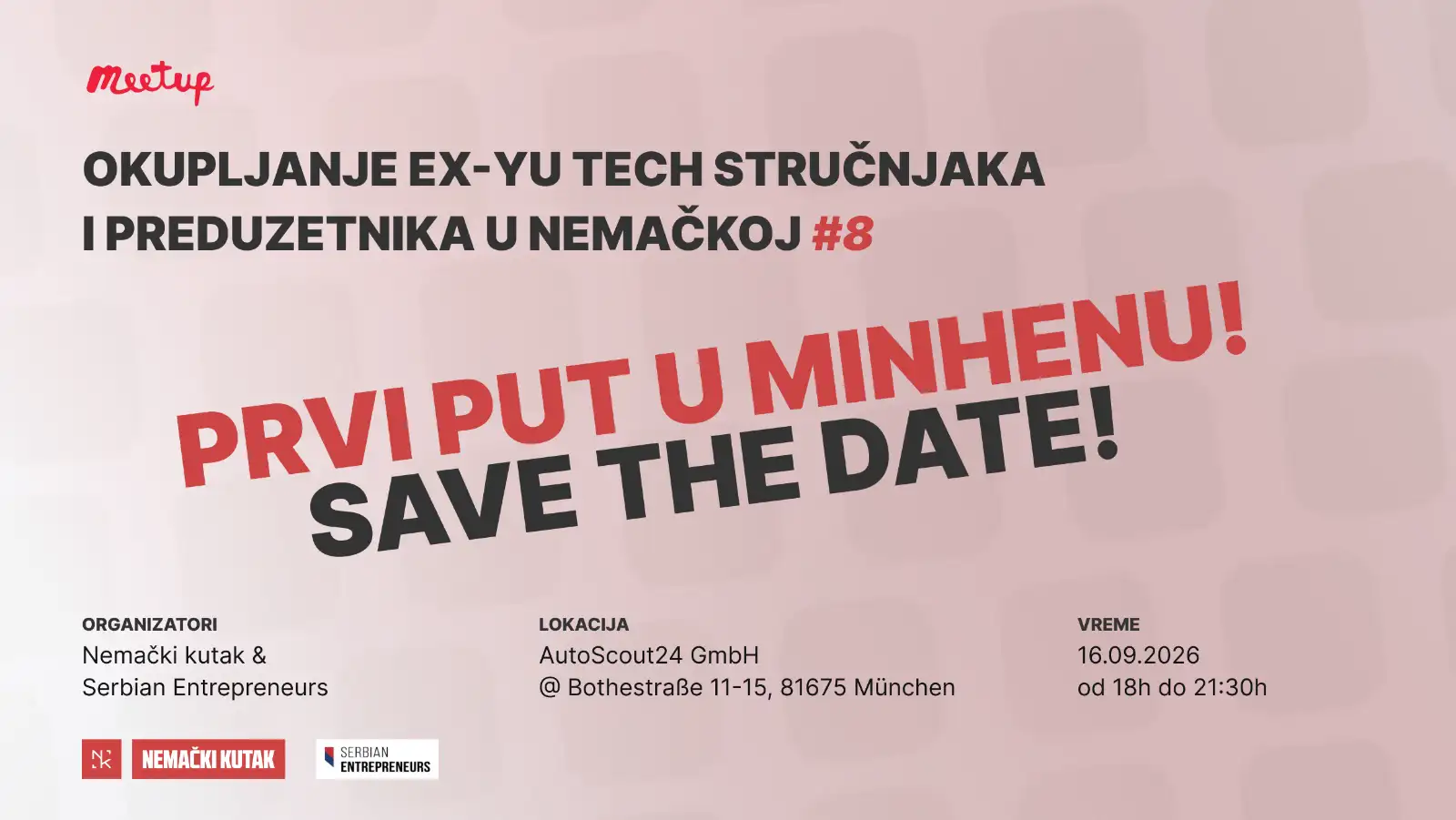 Save the date grafika za prvo ex-YU tech okupljanje u Minhenu